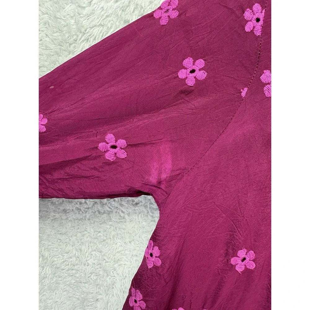 Johnny Was Womens XS Rayon Georgette Blouse Floral Embroidered Eyelet Boho